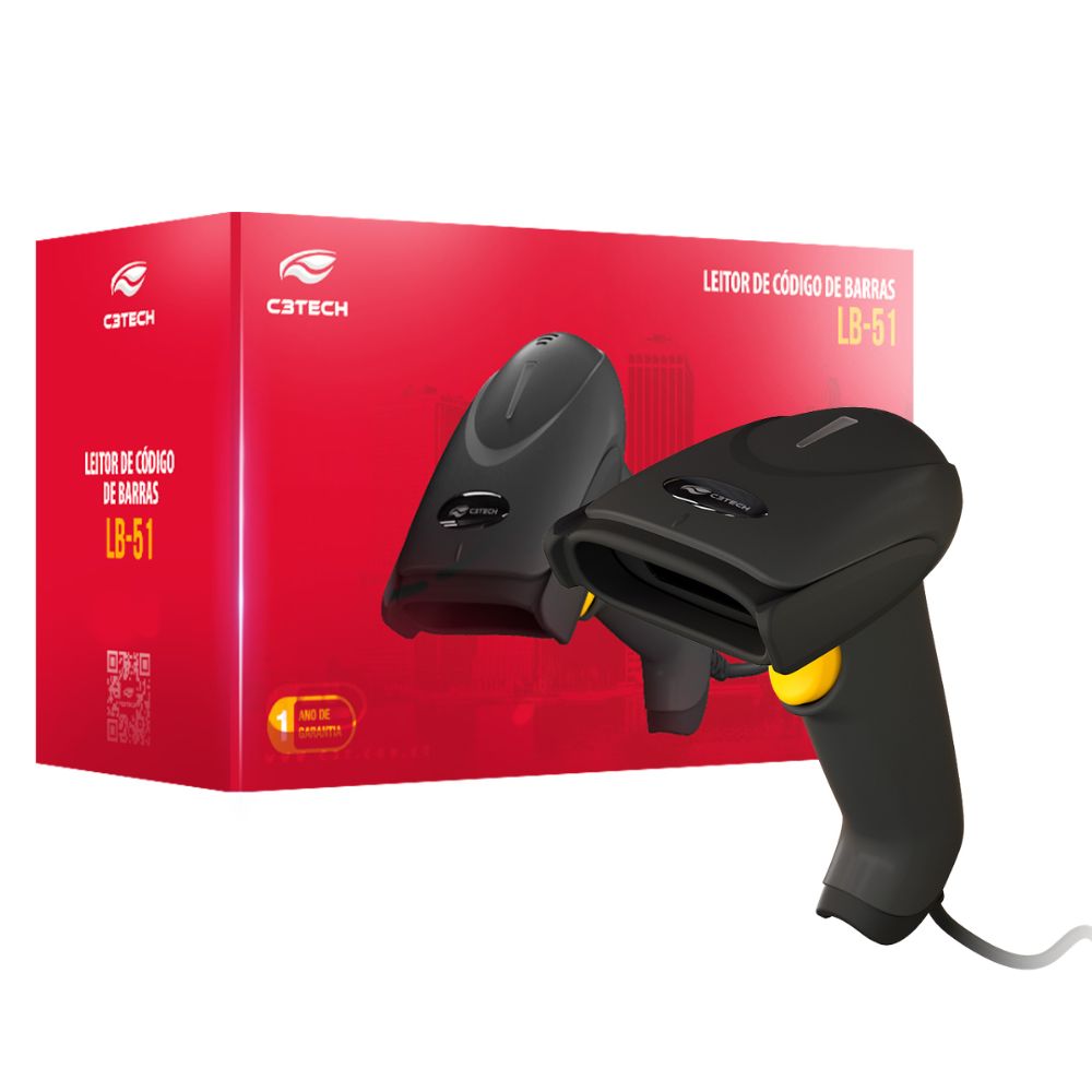 Leitor de Codigo de Barras 1D Usb LB-51BK C3tech - Preto