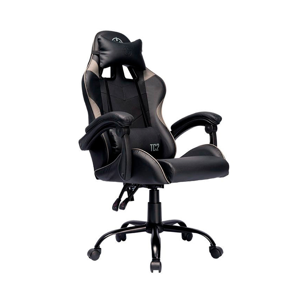 Cadeira Gamer TGT Heron TC2, Encosto Reclinável 90-135º, Suporta 120kg, Espuma de Alta Densidade, Couro PVC, Preto/Cinza