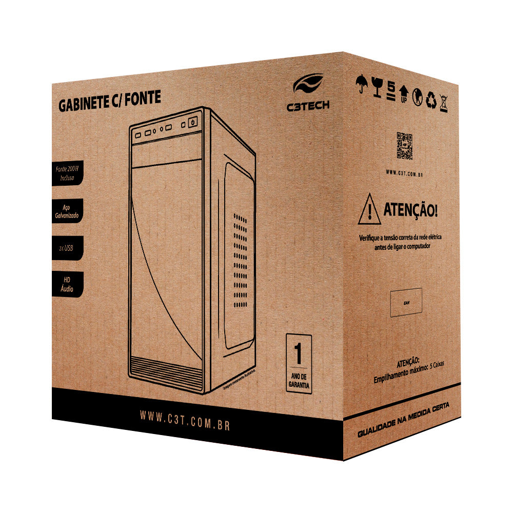 Gabinete Micro-ATX MT-31V2BK, Com Fonte 200W C3Tech - Preto