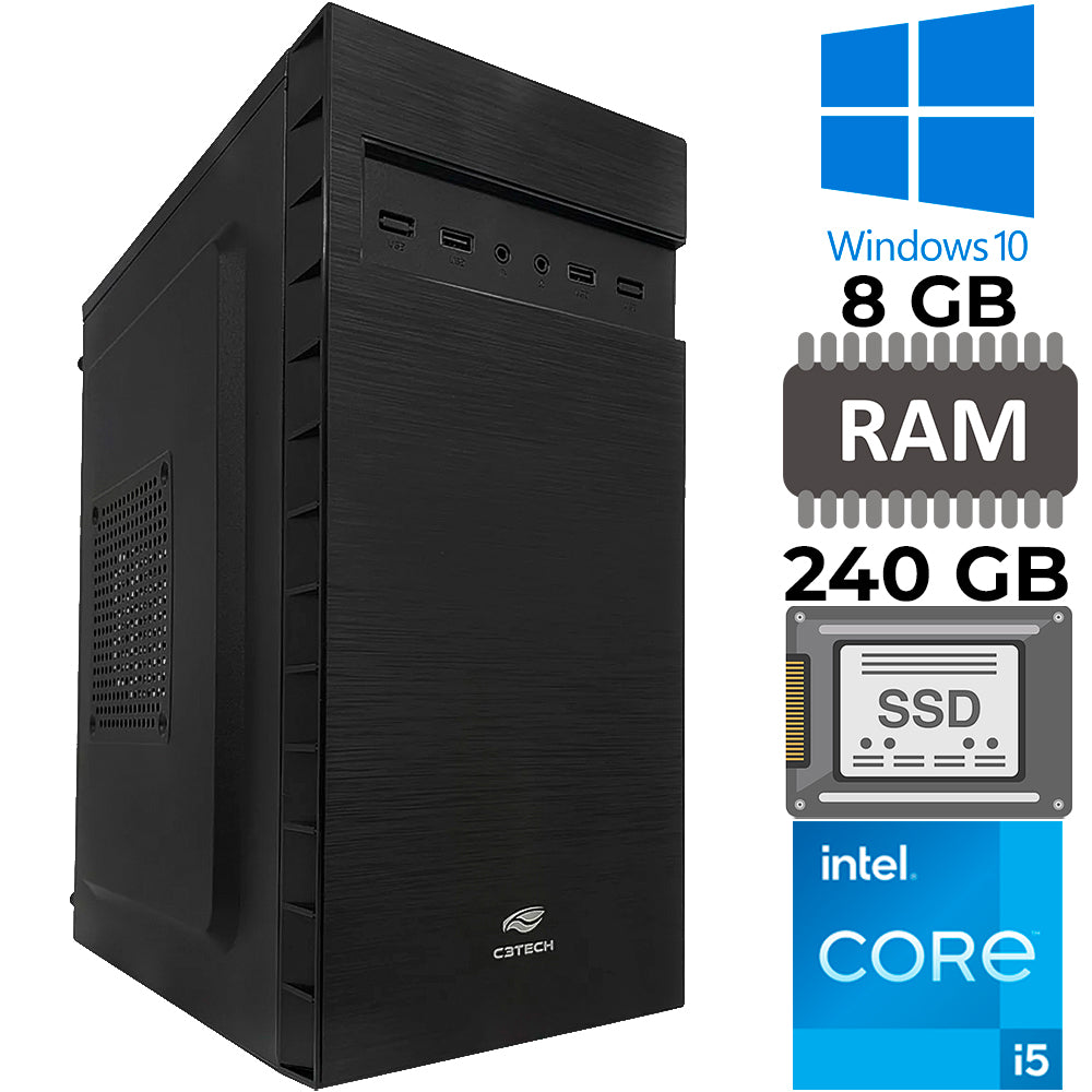 Computador Core i5-10505 - HD SSD 240GB - RAM 8GB DDR4 - Placa GT H510 M2 Nvme, Rede Gigabit GaB MT32BK - Windows10