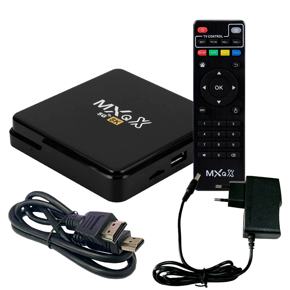 TV Box MXQX 32GB RAM, 128GB Armazenamento, 5G, 8K, Android 11, Quad-Core - Preto