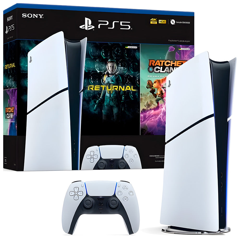 PlayStation®5 Slim, 1 TB Edição Digital CFI-2014, Com 2 Jogos, Returnal + Ratchet Clank