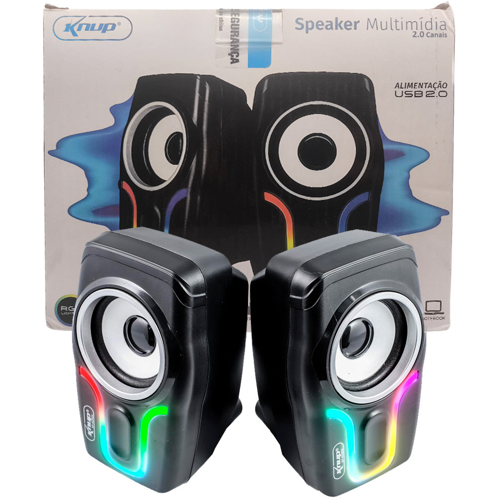 Caixa de Som Multimídia, LED RGB, Com 2 Canais, Para PC, Notebook, Amplificação 6W RMS, Knup, KP-RO804, Preta