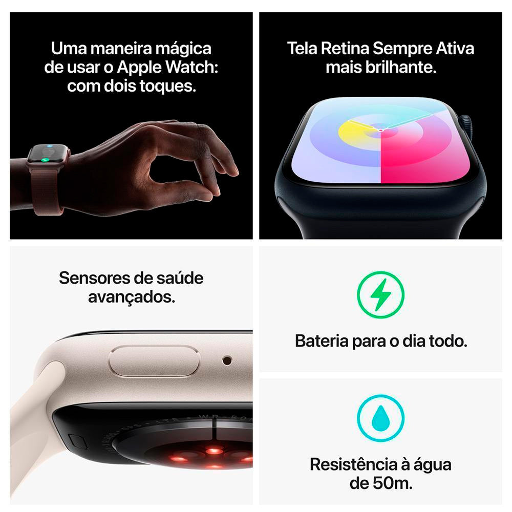 Smart Watch Apple Series 7 GPS + Cellular, Caixa em Aço inoxidável Grafite de 45mm, Com Pulseira Estilo Milanes, Grafite