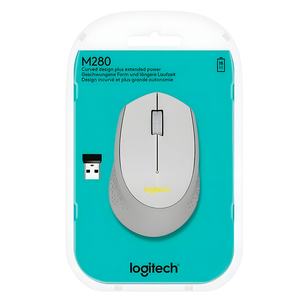 Mouse Wireless Logitech, M280, Com Conexão USB e Pilha Inclusa, 1.000 DPI, Cinza