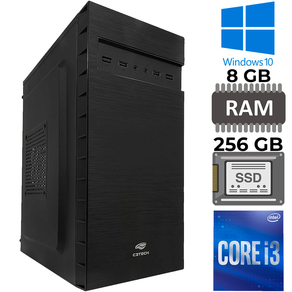 Computador Core i3-4130, SSD 256GB, 8GB RAM DDR3, GAB MT32BK, Windows 10, Mousepad Brinde