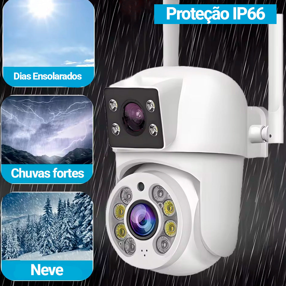 Câmera de Segurança Dupla, Giratória, IP, Wi-Fi, Full HD, 8MP, Tuya, Smart Life, 2.4G, Branca - ZS070