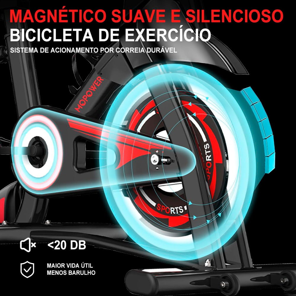 Bicicleta Ergométrica Fitness Spinning, Com Monitor LCD e Suporte Para Tablet e Celular, Mopower- Preta