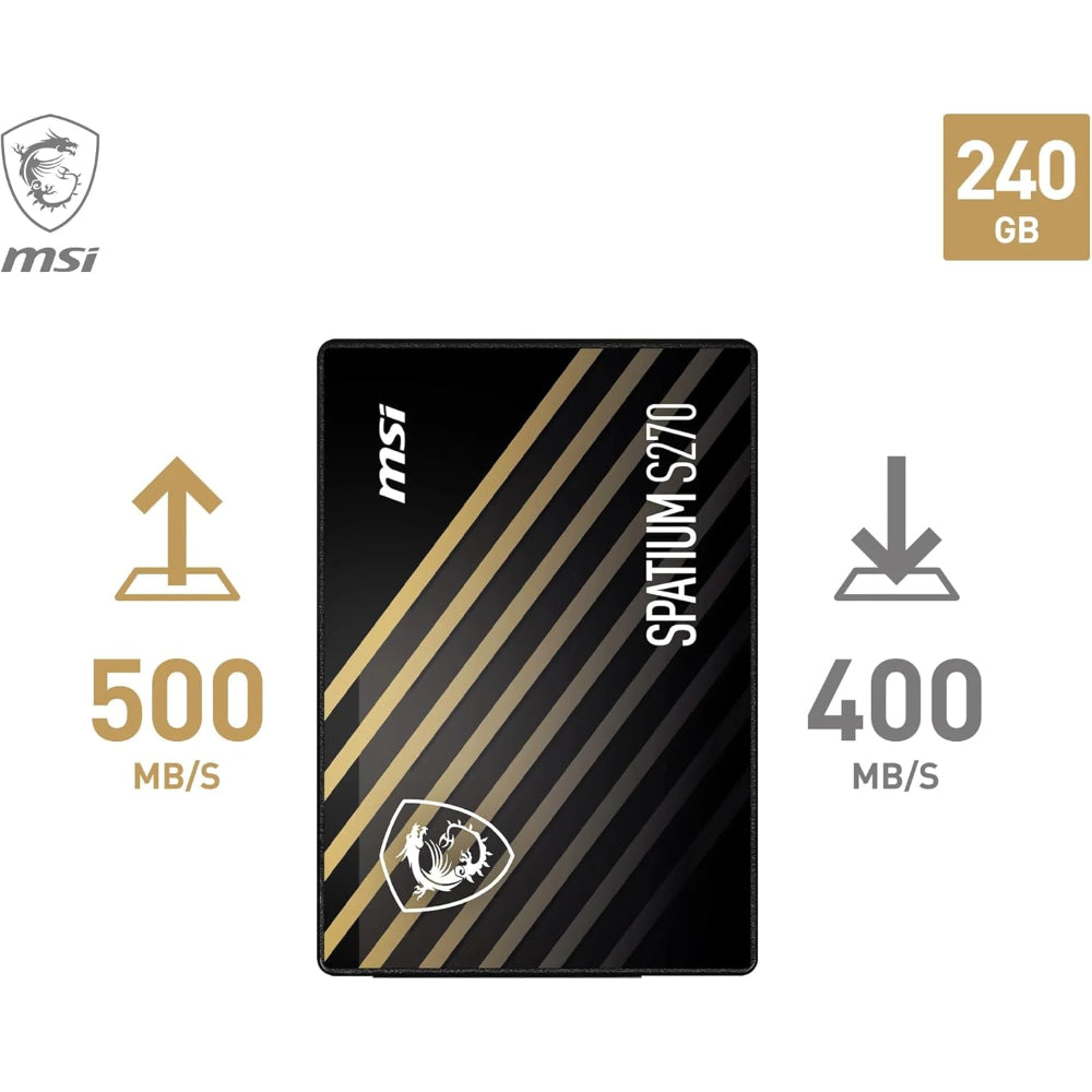 SSD MSI S270 Spatium 240GB SATA III 2.5" 3D NAND Leitura 500MB/s Gravação 450MB/s