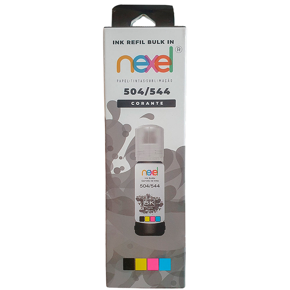 Tinta Refil Bulk Ink Compativel Epson Corante 70Ml Preto -504/ 544 Nexel Para Ecotank L3150 / L3110 / L5190 / L3250