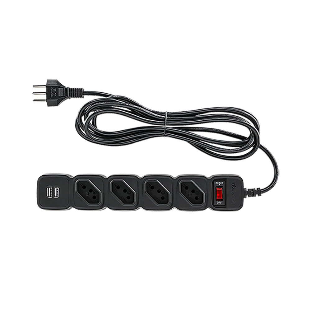 Filtro de Linha, Protetor Eletrônico Intelbras 4 Tomadas, 2 USB, EPE 204 USB - Preto
