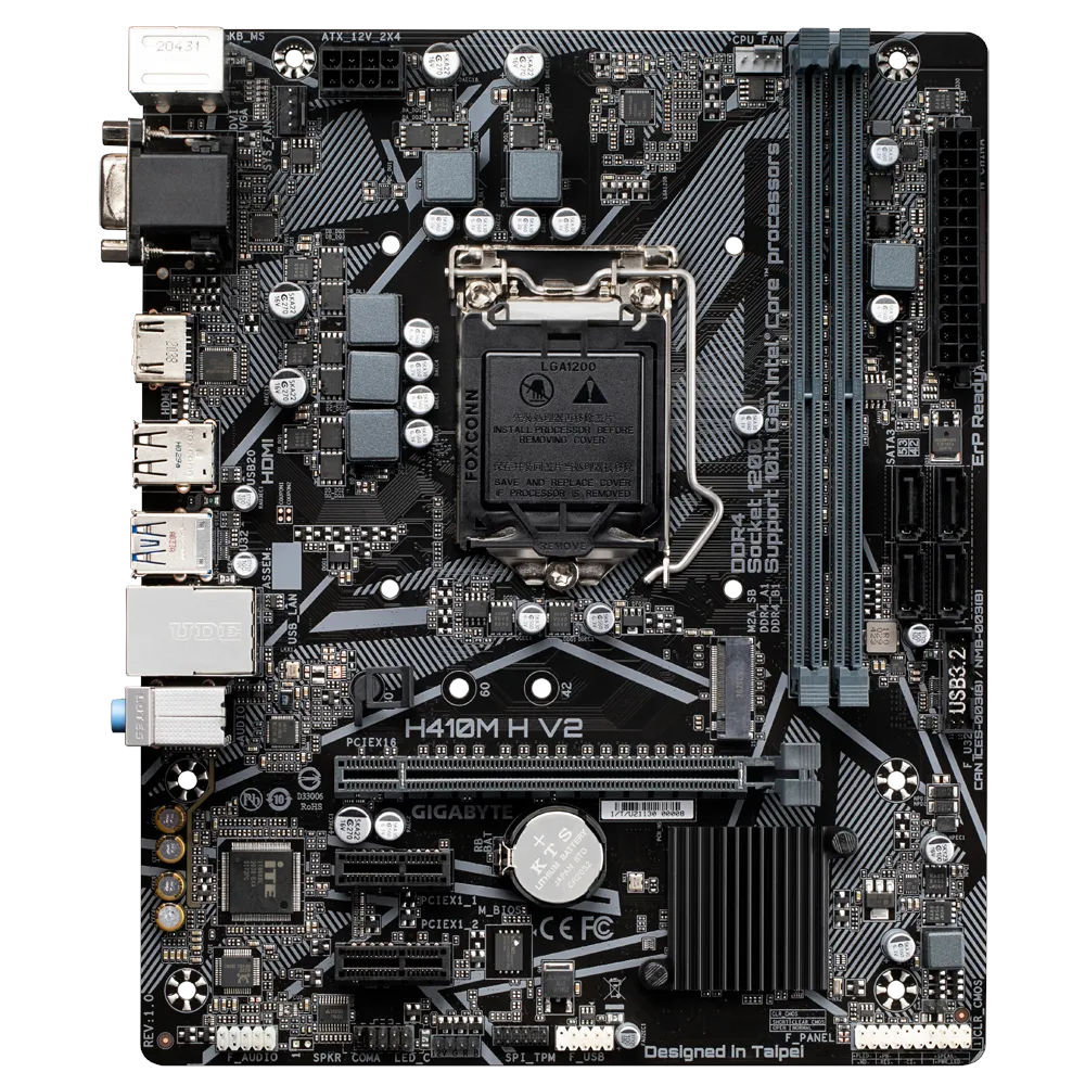 Placa-mãe Gigabyte H410M H V2, Micro ATX, Socket LGA 1200, 2x DDR4 até 2933 MHz, HDMI, D-Sub, M.2, USB 3.2, Chipset H410