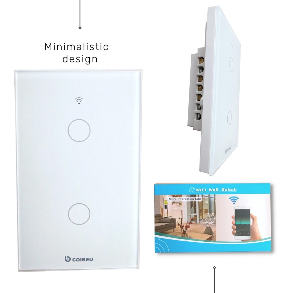 Interruptor Wifi Inteligente 2 Botão-touch Compativel Alexa Siri Google - Coibeu MB302