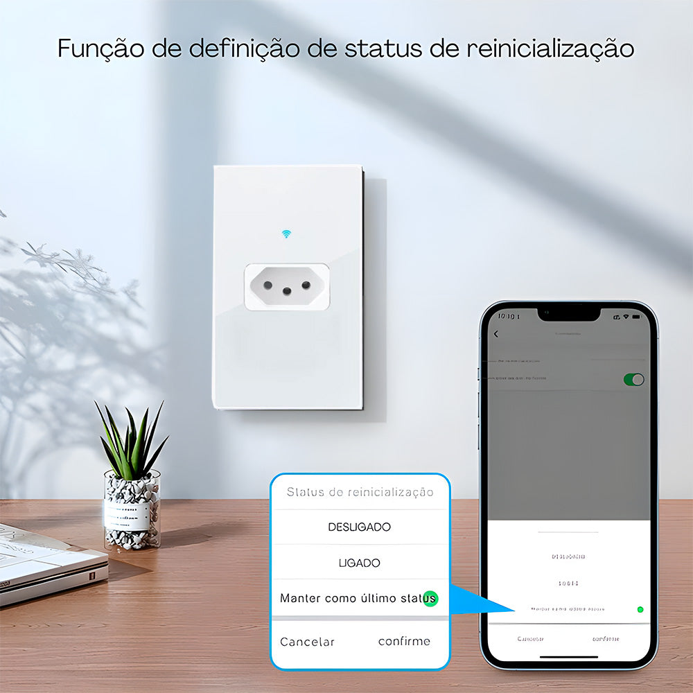 Tomada Inteligente, 20A, Painel de Vidro Temperado, Compatível Com Alexa e Google Home, Tuya, Branco