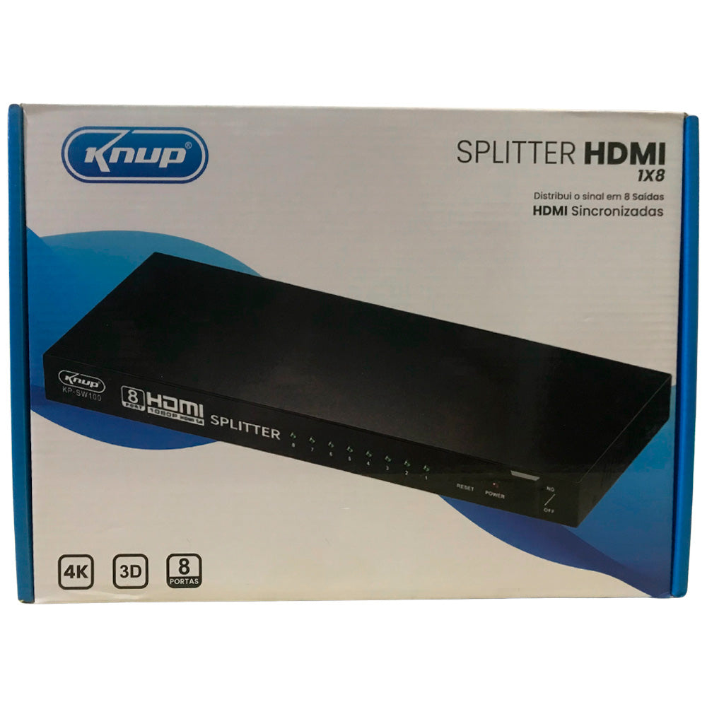 Switch Splitter Distribuidor HDMI 8 Portas (1 Para 8 Portas de Saída HDMI), Conexões Para Multimídia KNUP - KP-SW100