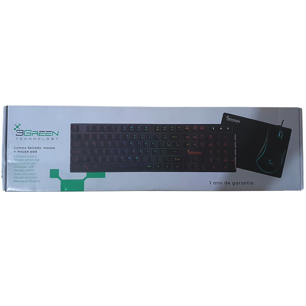 Combo Teclado e Mouse Gamer RGB , Com Mouse Pad 35x25CM 3Green