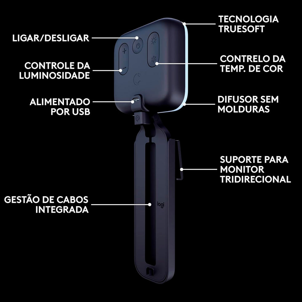 Iluminador LED Premium Logitech G Litra Glow, TrueSoft, Braço Ajustável e Controle por App, e para PC, Preto- 946-000031