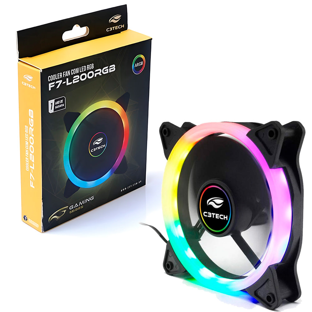 Cooler Fan F7-L200RGB 120mm RGB Gaming com Iluminação LED 256 Cores, C3Tech - Preto
