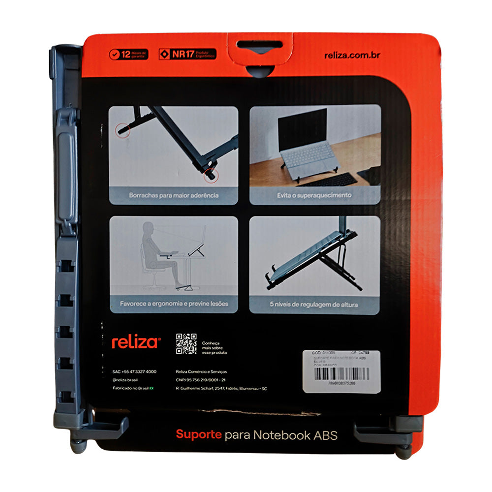 Suporte Para Notebook Ergonômico Ajustável, Reliza, Conforto e Estabilidade - Prata