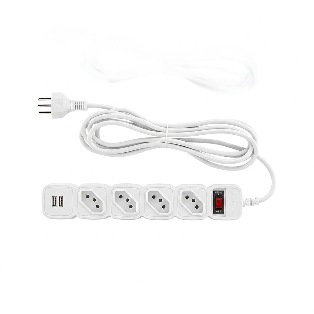 Protetor Filtro de Linha  Eletrônico Intelbras 4 Tomadas, 2 USB, EPE 204+ USB BR, Cabo 3 Metros - Branco