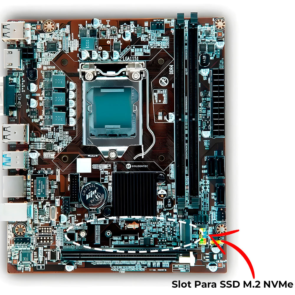 Placa Mãe Soquete 1151 H310C DDR4, Com Slot M.2 NVMe, PCI Express, HDMI e Rede Gigabit, Goldentec - GT-H310C-M.2
