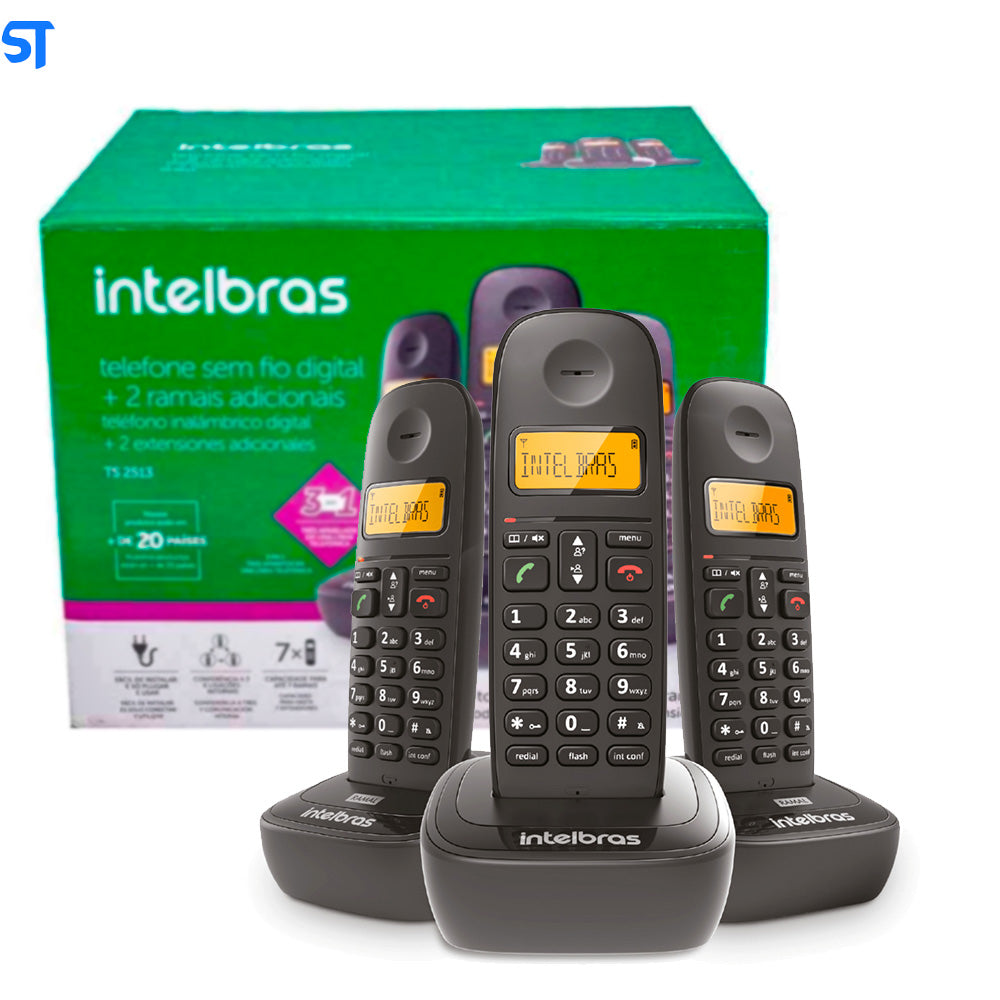 Telefone sem Fio Intelbras com 2 Ramais Adicionais TS2513 Preto