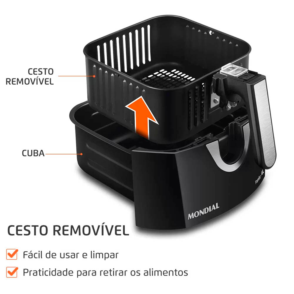 Fritadeira Air Fryer Elétrica Sem Óleo Mondial , Family AFN-40-BI Preto 4L Com Timer