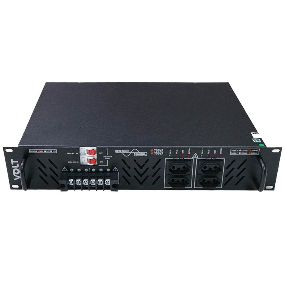 Inversor Senoidal Volt 48 Vdc - 220 Vac 600 W (720 W pico), Rack 19" 2U, Onda Senoidal Pura, Proteções Integradas