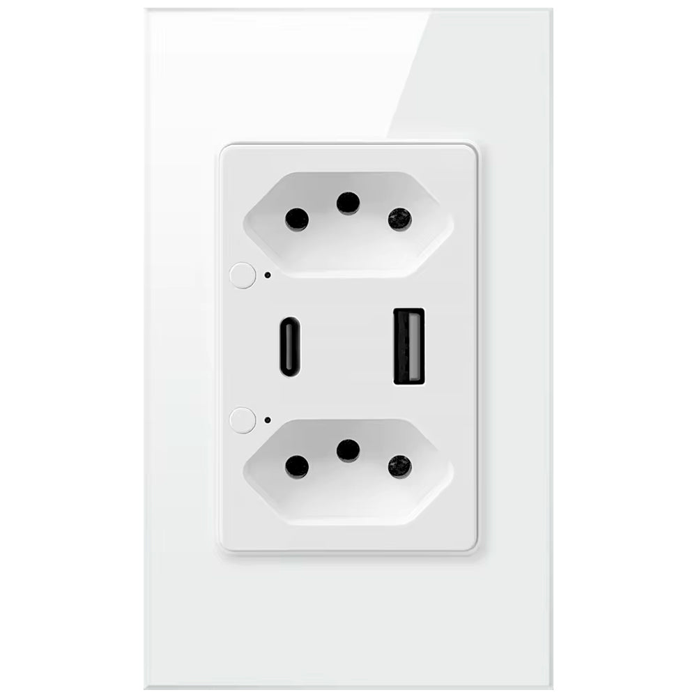 Tomada Dupla Inteligente, Zigbee, 3 Pinos, Uma Entrada USB e Uma USB-C, 16A, Compatível Com Alexa e Google Home, Branco