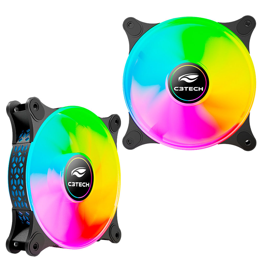 Cooler Fan Gamer, ARGB, F9-L170BK, 12cm, C3Tech Gaming, 1.200 RPM, 6 Pinos, Preto