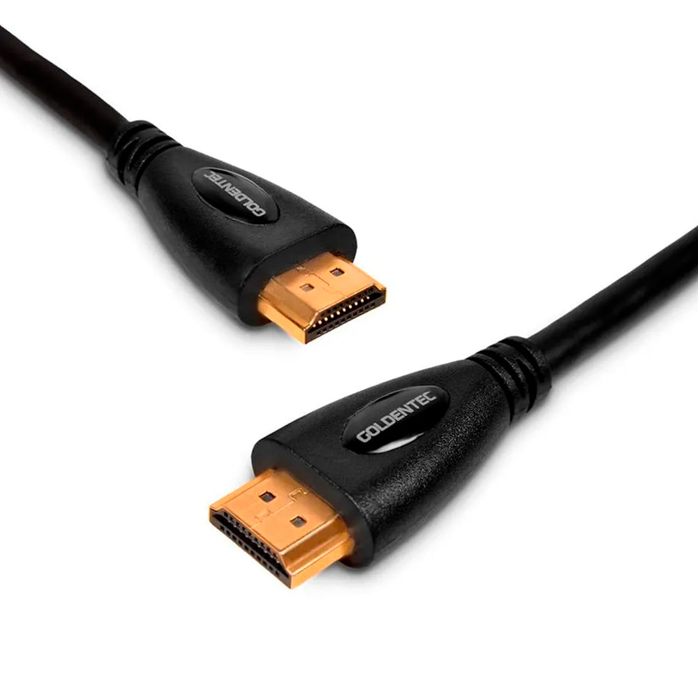 Cabo HDMI para HDMI 5 Metros Plug v2.0 Goldentec, 4K-60Hz e 3D, PVC com Blindagem Tripla, Banhado a Ouro - Preto