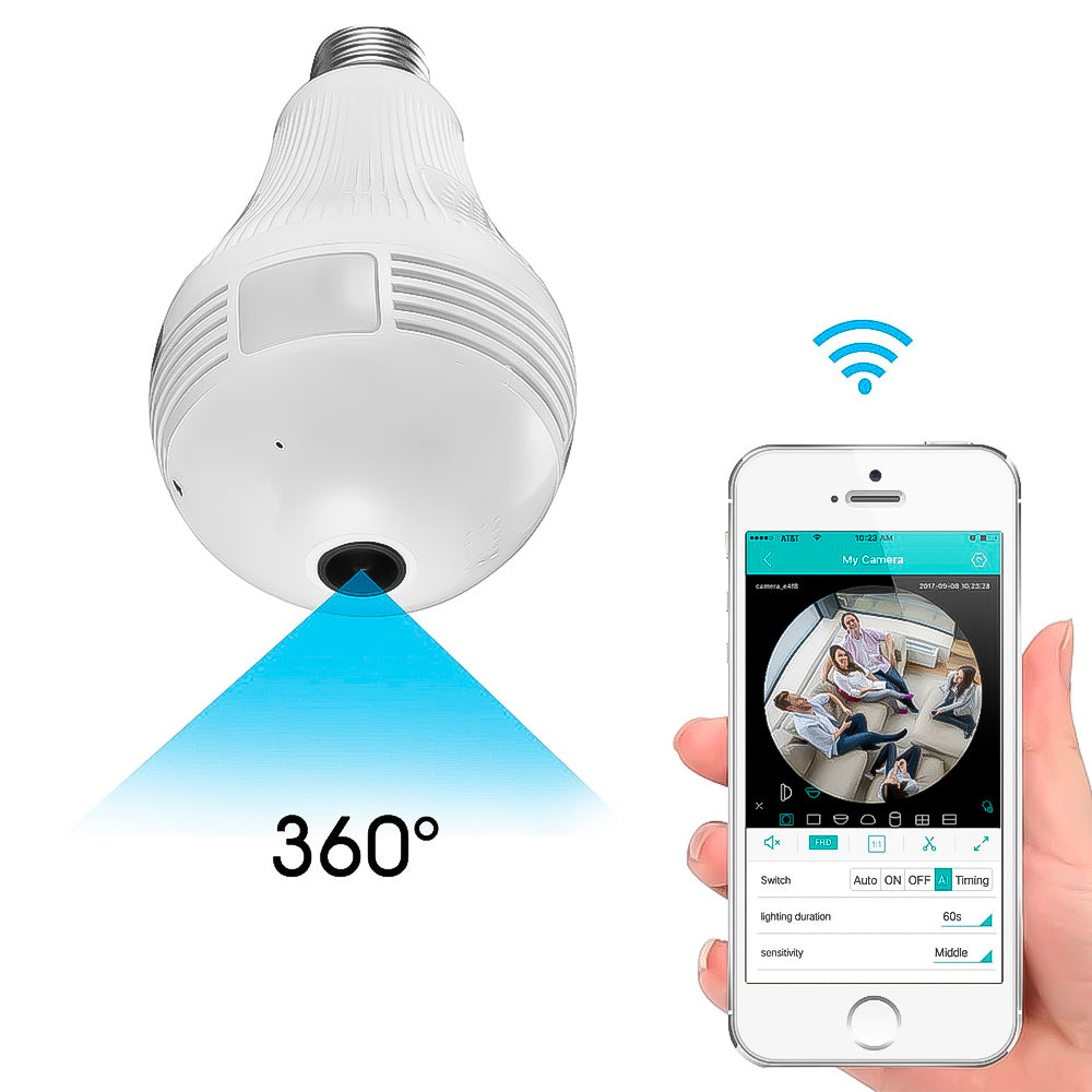Camera de Segurança IP Lâmpada Espiã 360° V380 V380 Pro Panorâmica Com Infravermelho - VRCAM