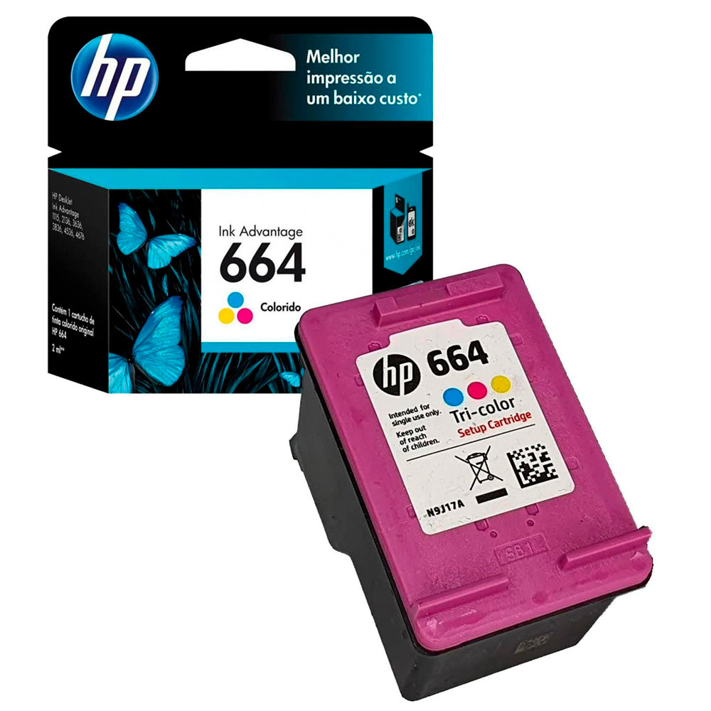 Cartucho de Tinta HP 664 Color F6V28AB, Para HP Deskjet 2136/ 2676/ 3776/ 5076/5276 - Rende até 100 Paginas
