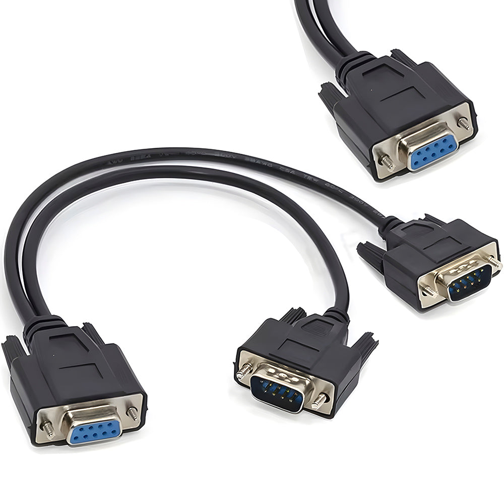 Cabo Serial 9 Pinos, 2 Machos x 1 Femea, 30 Centímetros, RS323 DB9 - Preto