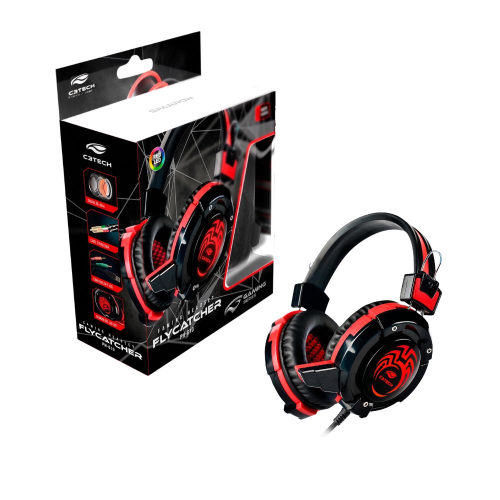 Fone Com Microfone Game Flycatcher PH-G10BK com Led Vermelho C3Tech