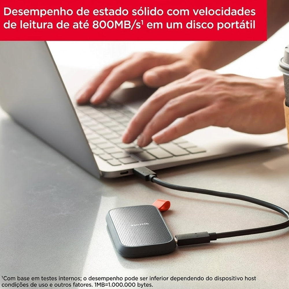 SSD Portátil SanDisk 1TB USB 3.2 Gen2 Leitura 800MB/s Tipo-C Externo - SDSSDE30-1T00-G26
