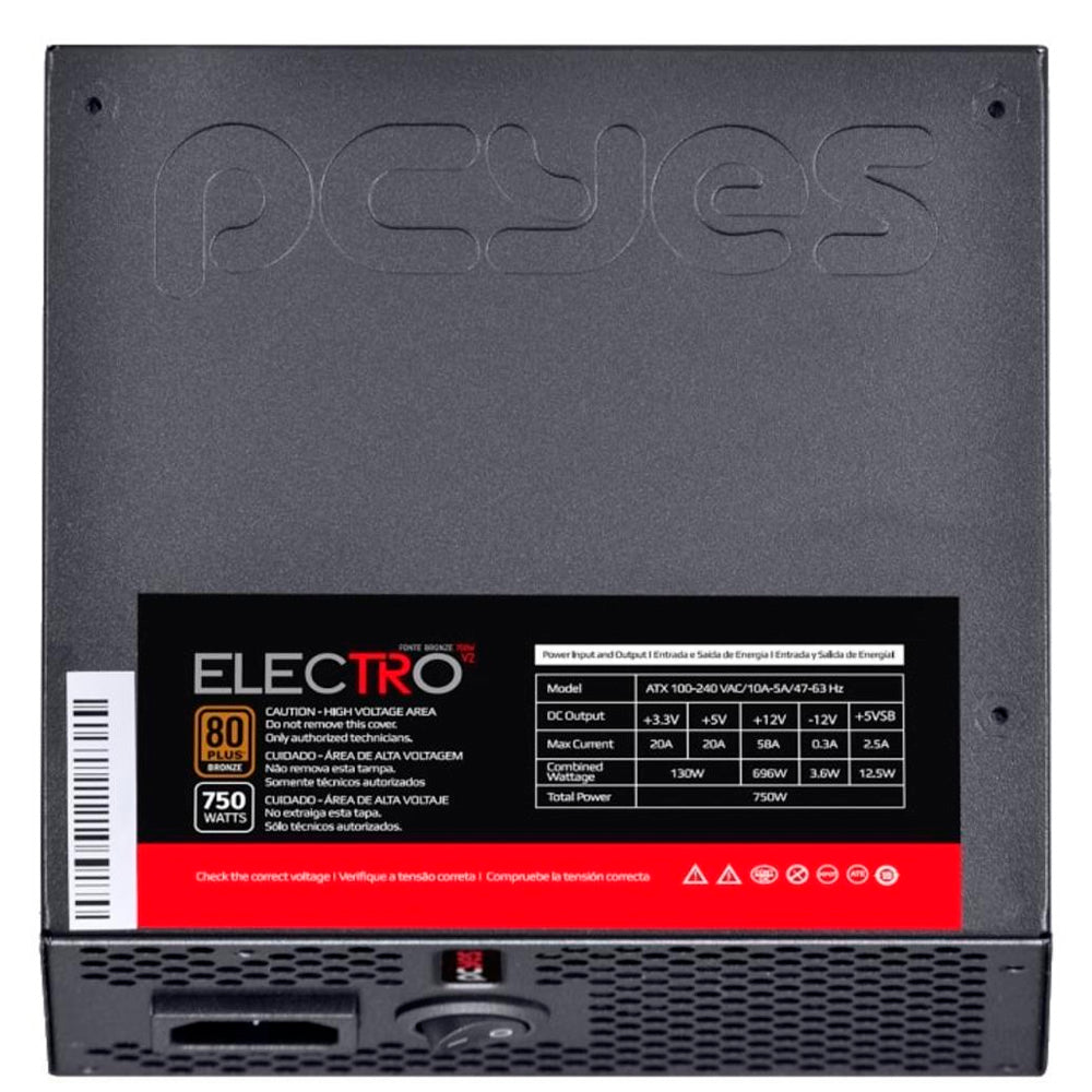Fonte ATX Gamer 750W, 80 Plus Bronze, PFC Ativo, Rev.2, Pcyes Electro V2