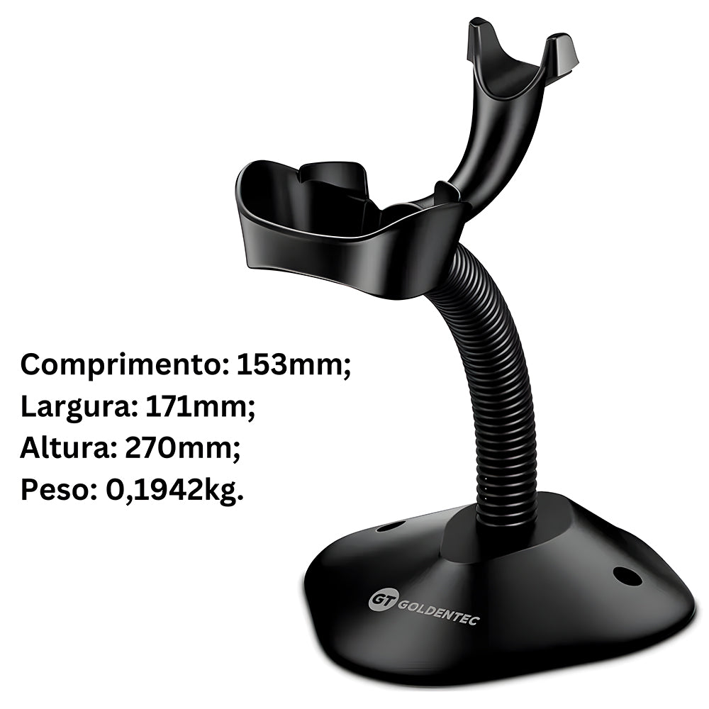 Suporte Base Para Leitor de Código de Barras, Goldentec, Haste Flexível, Preto, GT-63884