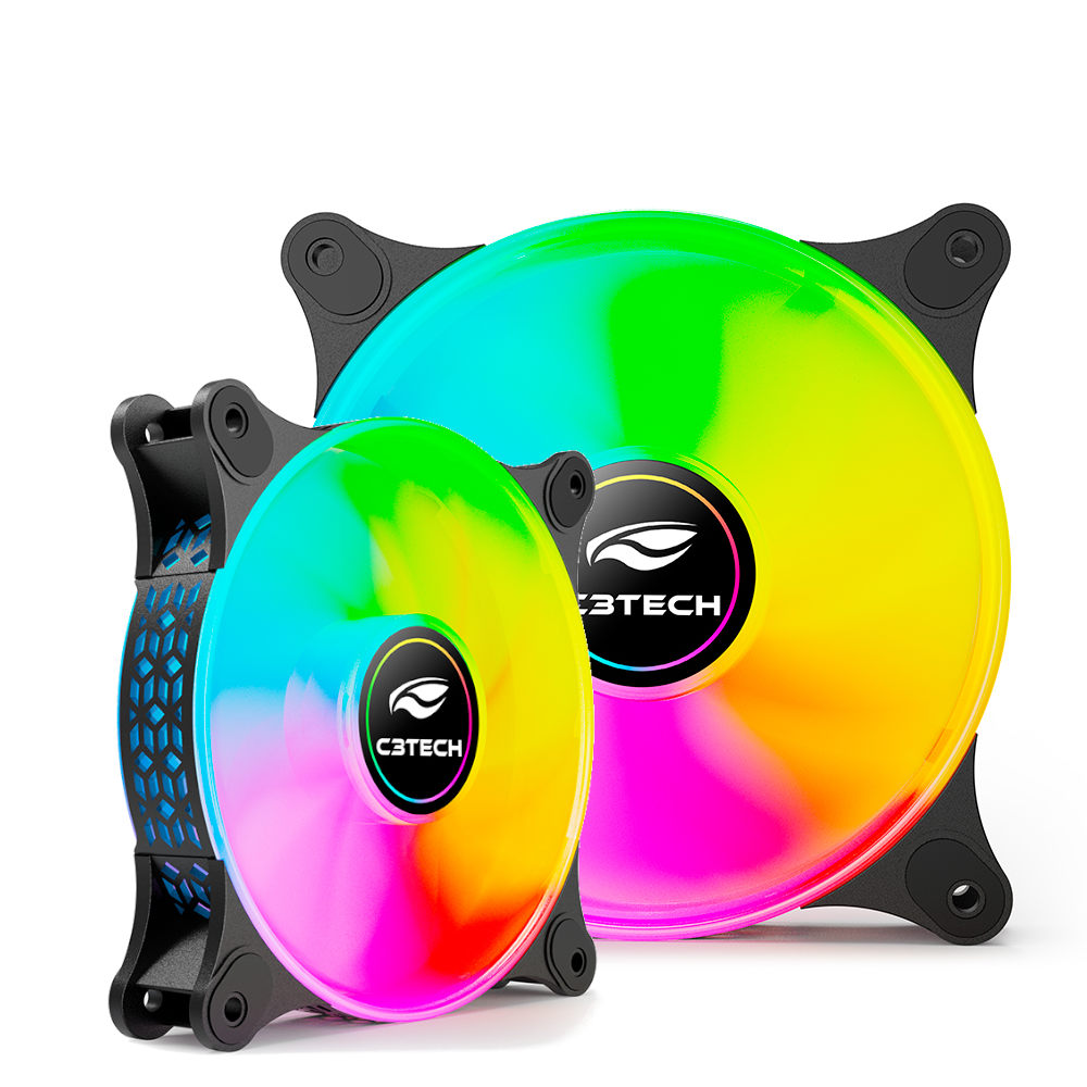 Cooler Fan F9‑L160BKM C3Tech 120 mm RGB Multicor, 9 lâminas, Rolamento Hidráulico, 1 200 RPM, Molex 4‑pinos