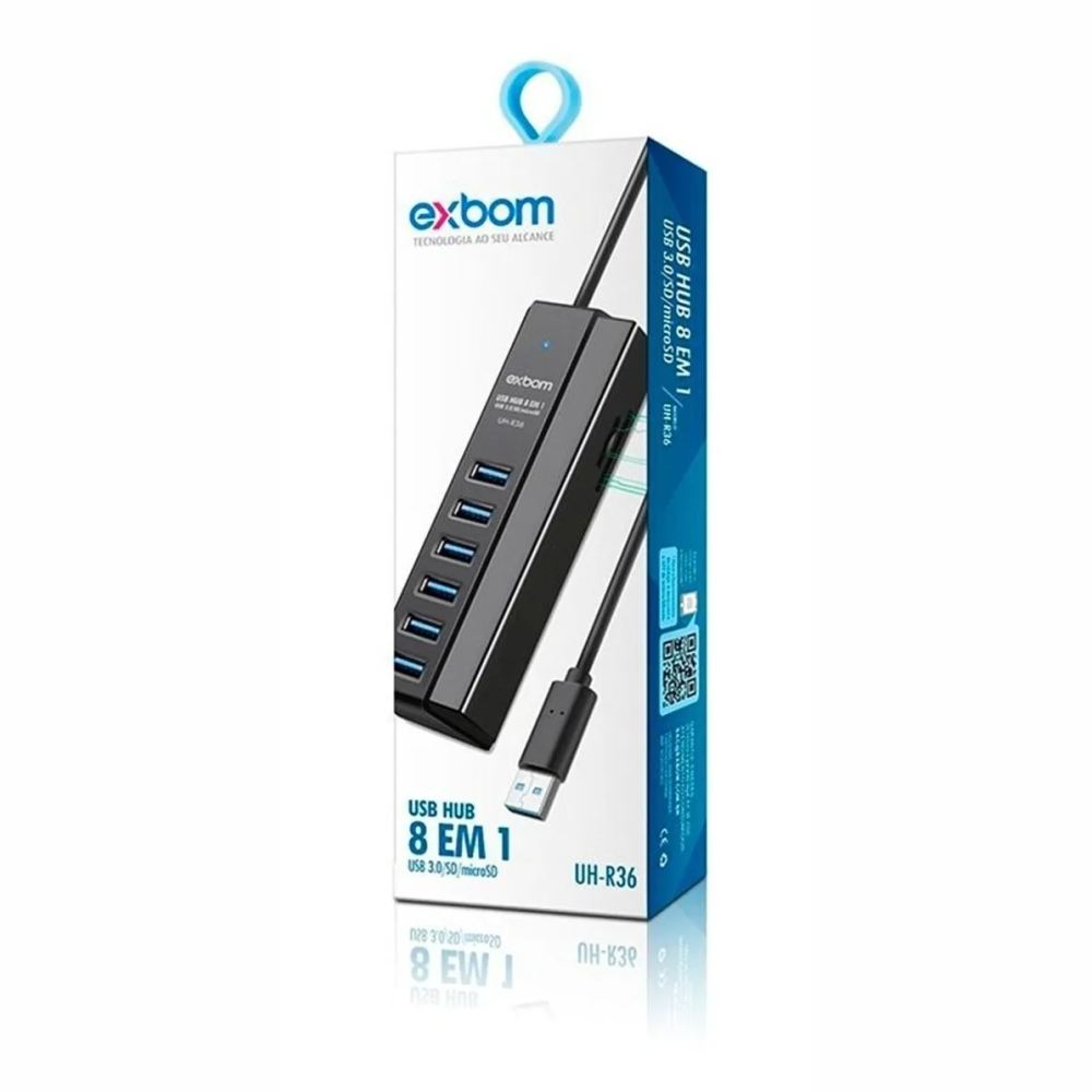 Hub Usb 8 Em 1 Com 6 Portas Usb 1 Sd 1 TF Exbom UH-R36