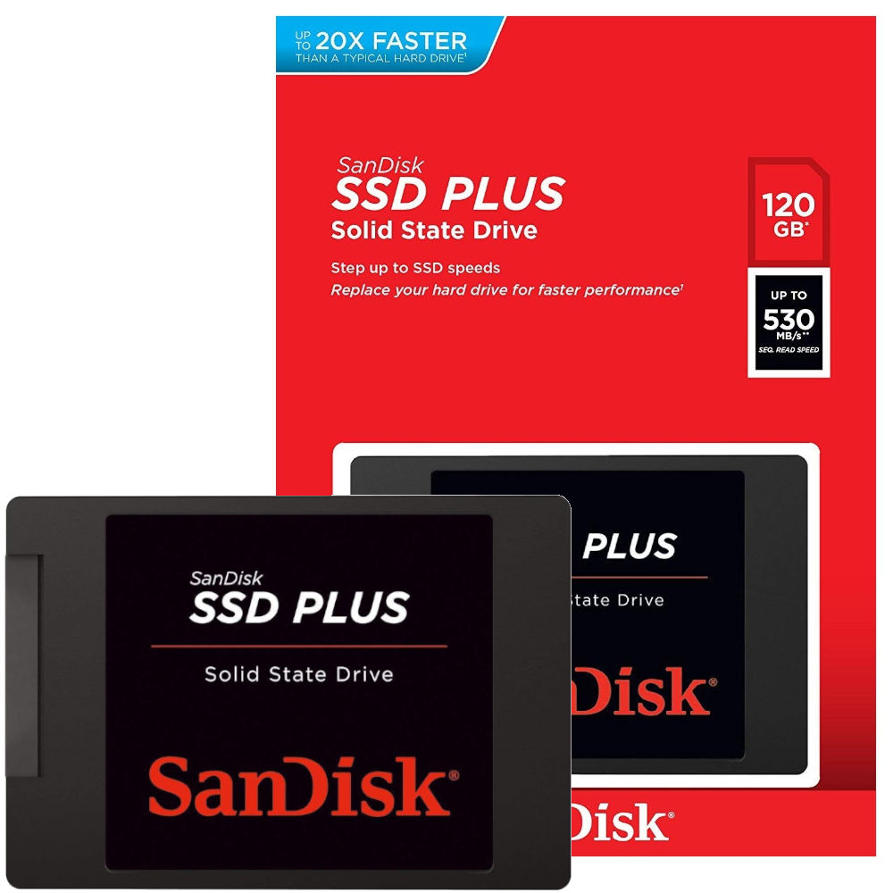 SSD SanDisk Plus 120GB SATA III 6Gb/s 2.5", Leitura 530MB/s, Gravação 400MB/s, MLC NAND SLC Cache