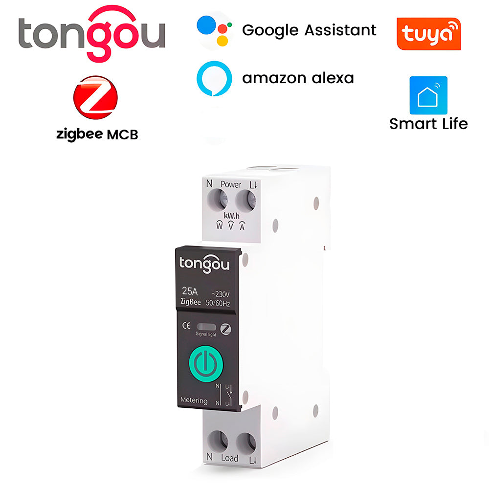 Disjuntor Inteligente 25A, Zigbee 3.0, Compativel Com Google Assistant e Alexa, Com Medição, TO-Q-SY1-JZT