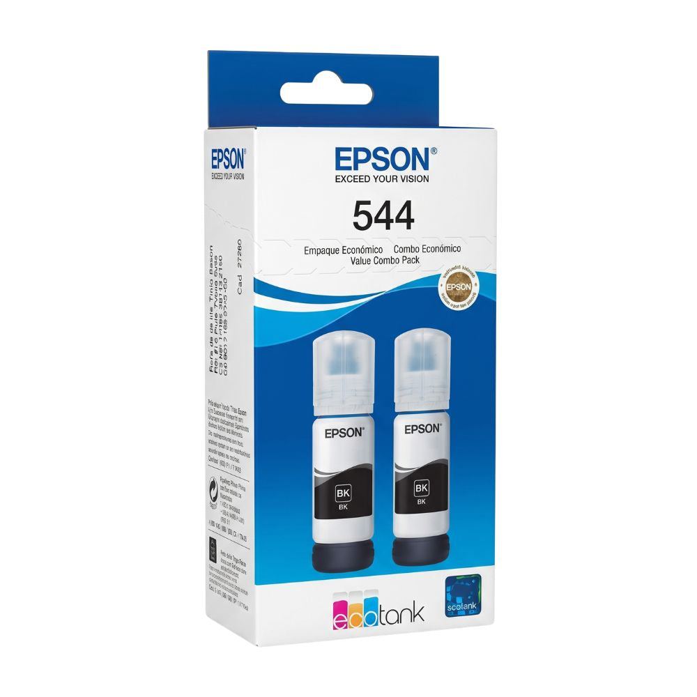 Kit 2 Refis de TInta Epson 544 BK Preto 65ml, Para L110/L1210/L3110/L3160 (Caixa com 2 Refis)