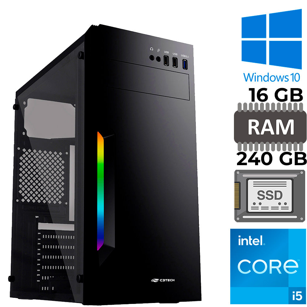 Computador Core I5-10500, Gigabyte H510M H, RAM 16GB DDR4, 2 SSD 240GB Kingston, 2 HD 10T, Fonte 1000W, Gab MT-G210BK