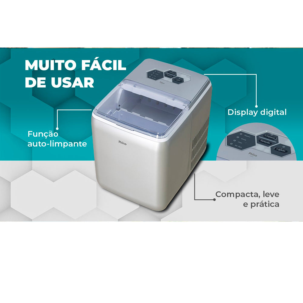 Maquina de Gelo Philco PMG02T Capacidade 22kg - Prata