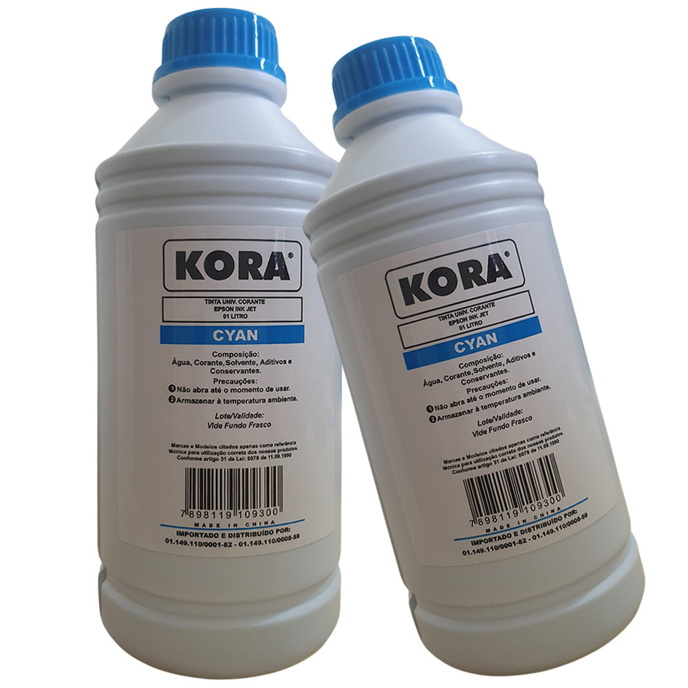 Litro de Tinta Kora Epson Universal Corante Ciano, CY, Compativel Com Epson L3150 L3250 L355 L365 L375 L395