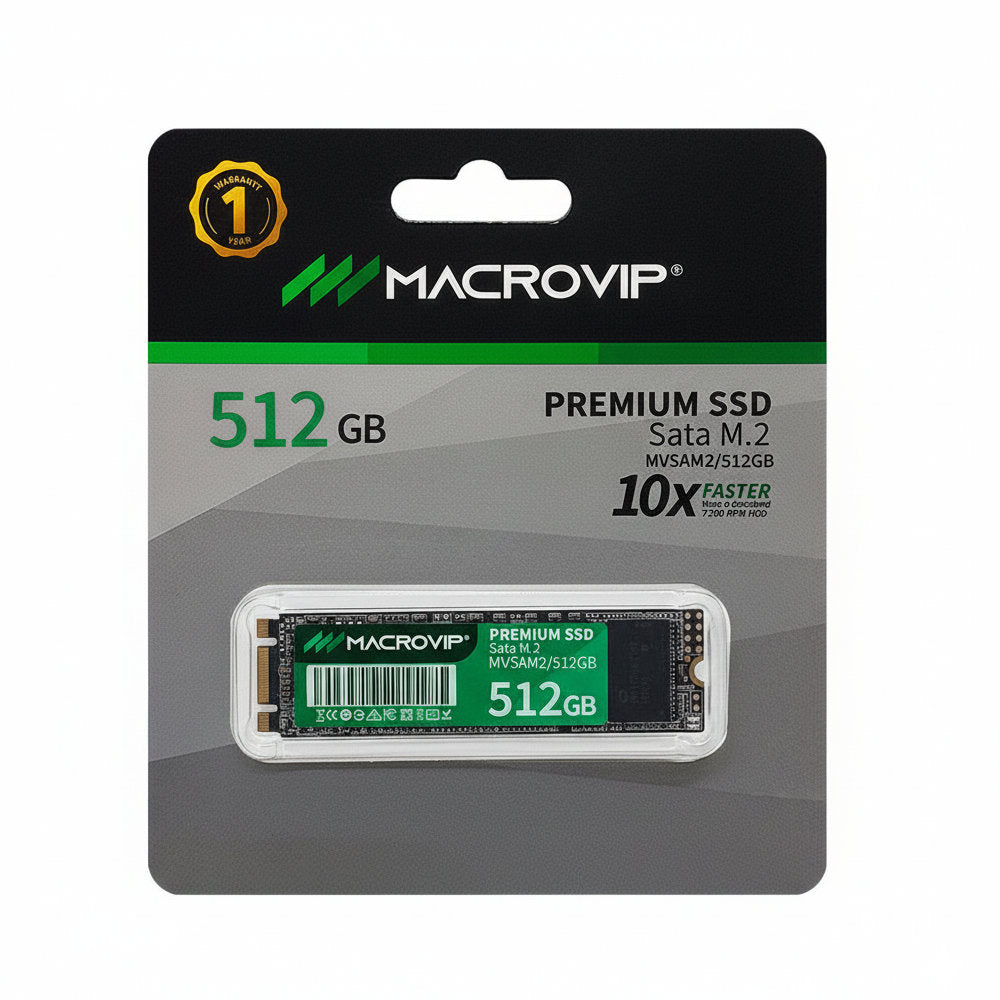 SSD Macrovip Premium M.2 SATA III 512GB Leitura 500MB/s Gravação 450MB/s - MVSAM2/512GB