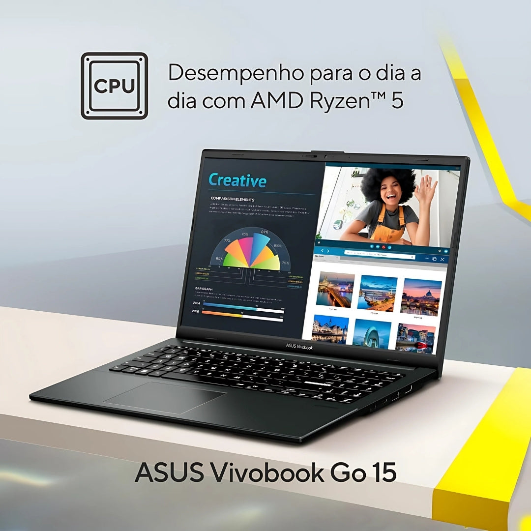 Notebook ASUS Vivobook Go 15, AMD Ryzen 3 7320U, 4GB, 128GB SSD, KeepOS, 15,6" LED FHD, Mixed Black