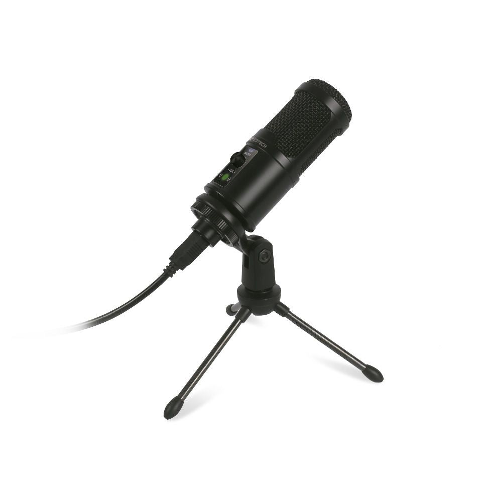 Microfone Streaming USB MI-50BK C3Tech, Condensador Cardioide para Streaming, Podcast e PC, com Tripé