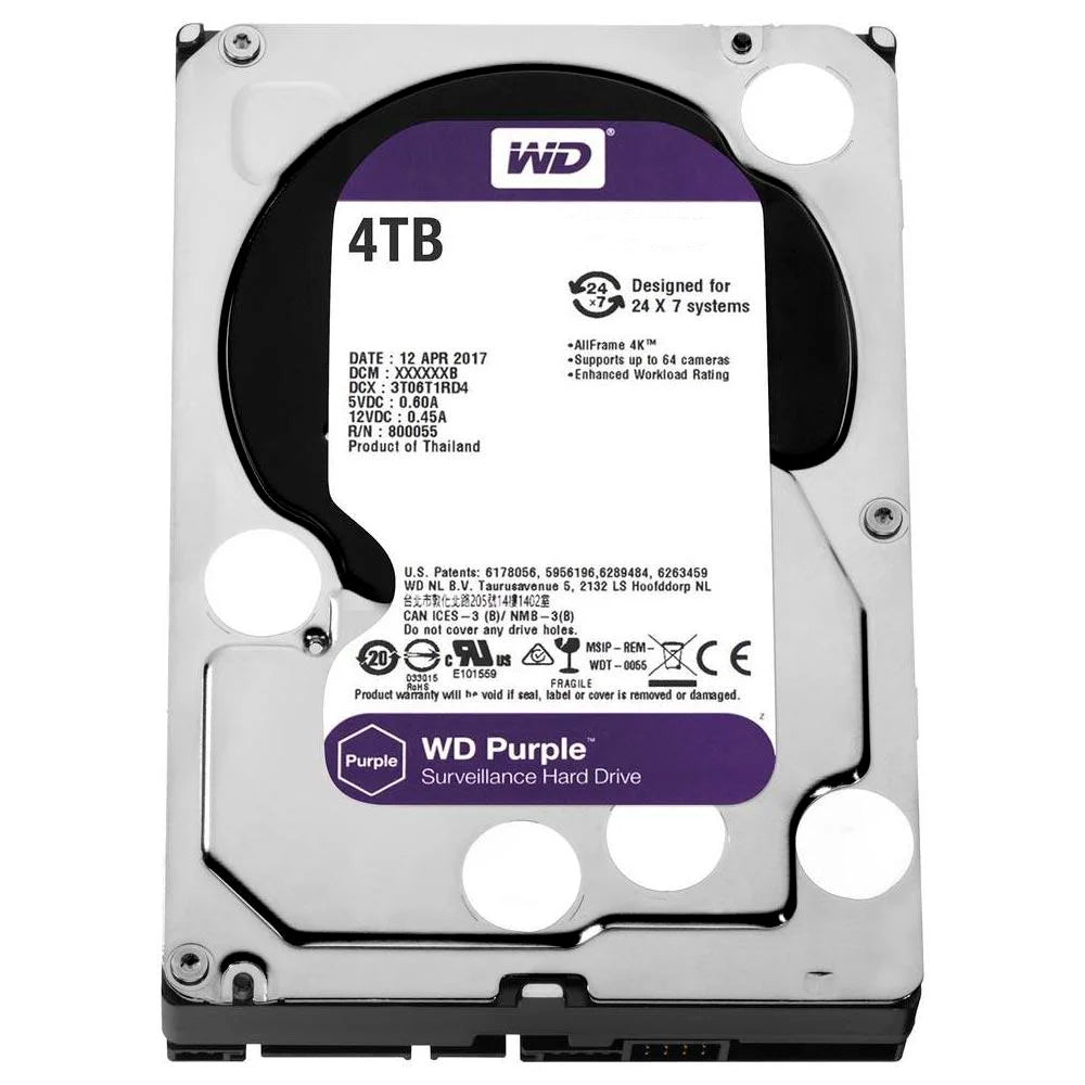 HD 4TB WD Roxo - SATA 6 Gb/s, cache de 256 MB, 3,5" - WD43PURZ Western Digital Disco Rígido Interno de Vigilância